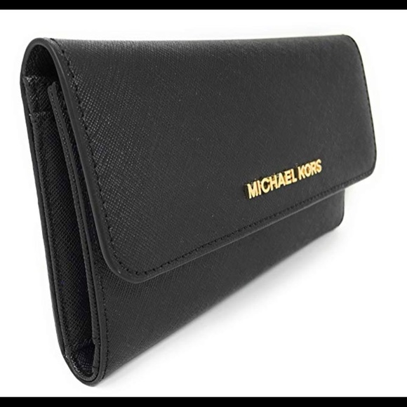 Michael Kors Jet Set Travel Large Trifold Wallet Black Saffiano Leather - Picture 4 of 5